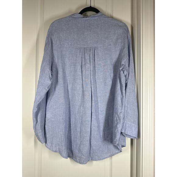 Cynthia Rowley 100% Linen Long Roll Tab Sleeves Light Blue Tunic Blouse Top 1X - Picture 4 of 16